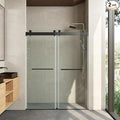 Frameless Soft Close Shower Door, 62"-66 "W, 76 "H, 3/8" (10mm) Clear Tempered Glass, Double Sliding Doors, Matte Black Finish.