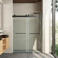 Frameless Soft Close Shower Door, 46"-48 "W, 76 "H, 3/8" (10mm) Clear Tempered Glass, Double Sliding Doors, Matte Black Finish.