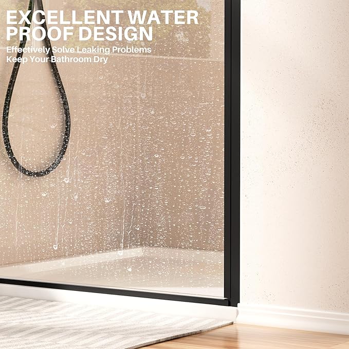 WinZo 29-30" W ×72" H Frameless Pivot Shower Door, Pivot Swing Shower Glass Doors with 1/4"(6mm) SGCC Clear Tempered Glass,Explosion-Proof Film, Reversible Installation, Matte Black