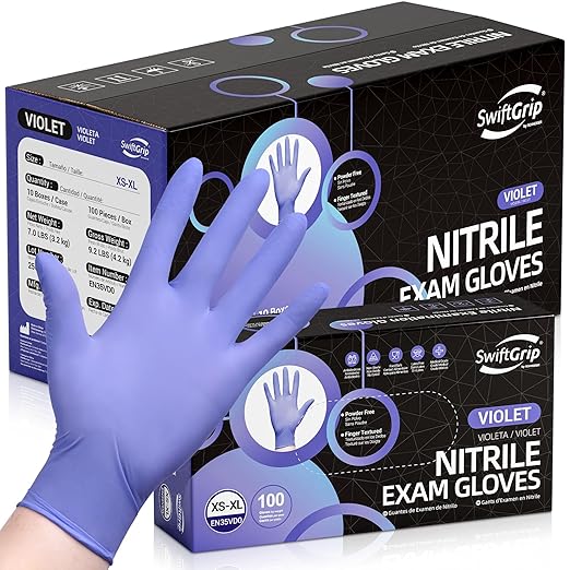 Disposable Nitrile Exam Gloves, 3mil, Small, Case of 1000, Violet Nitrile Gloves Disposable Latex Free for Medical, Cleaning, Cooking & Esthetician, Food-Safe, Powder-Free, Purple