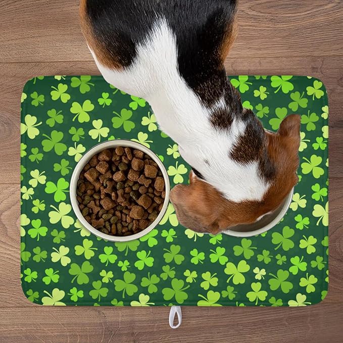 St. Patrick's Day Dish Drying Mat for Kitchen Counter,Irish Green Shamrocks Clover Leaves Drying Mat 18 x 24 Inch with Absorbent Reversible Microfiber Dish Drying Pad for Coffee Bar