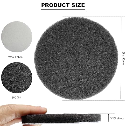 10 Pack 6 Inch Multipurpose Grey Scrubber Scouring Pads Flocking Scuff Pads -Hoop and Loop Scuff Pads Conditioning Discs Polishing Pad for Furniture Automotive Cleaning, Rust Removal (800 Grit)