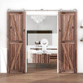 TSMST 8FT Sliding Barn Door Hardware Kit, Top Mount Stainless Steel Heavy Duty Sturdy Barn Door Track for Double Wood Door, Slide Smoothly Quietly (T Style)