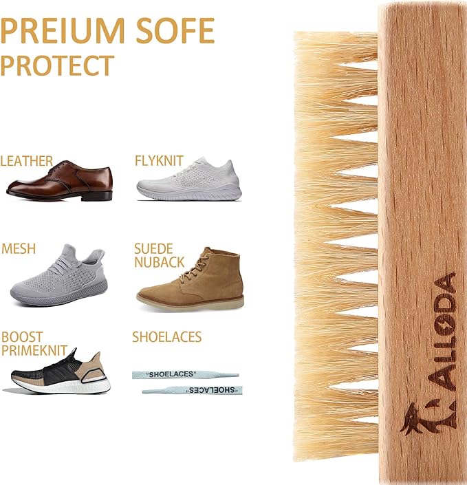 Shoe Cleaning Brush/Scrub Brush by Alloda - [Upgrade] Protect Double Sided Soft & Hard Sneaker Cleaner Brush by 100% Boar & Nylon Bristle