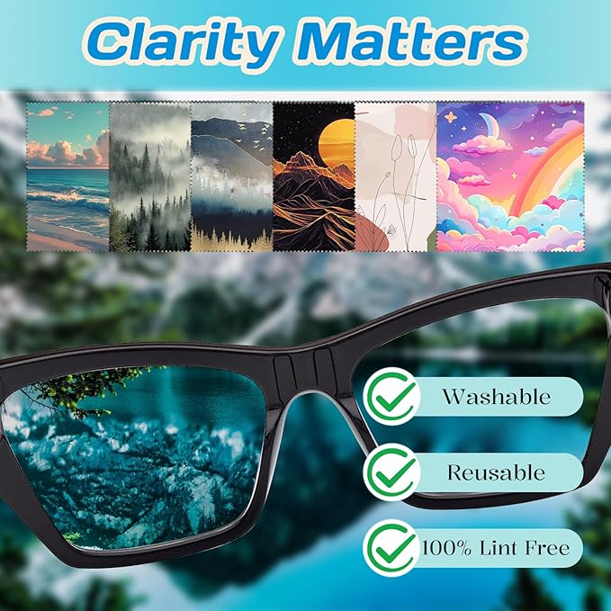 6 PCS Glasses Cleaning Cloth Eyeglass Lens Cleaning Cloth Eyeglasses Wipes Microfiber Reusable Soft for Phone Screens Camera Unisex Women Girls Cute Aesthetic (6.3"x6.3")-Forest Cloud