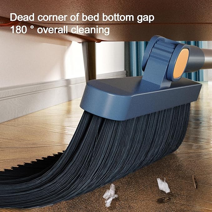Broom and Dustpan Set, Long Adjustable Handle Indoor Sweeping Brooms, 180° Rotating Broom with Standing Storage and Scraping Teeth Dustpan to Clean Hair for Home Kitchen