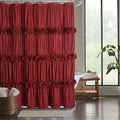 Burgundy Ruffle Shower Curtain, Vintage Handcrafted Bow Tie Bath Curtain for Master Bathroom, Ruched Microfiber Bathroom Curtain with 12 Buttonholes, 72" W x 72" H (LQ-10)