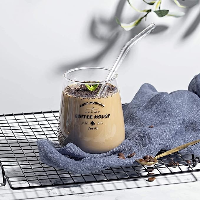 6-Pack Reusable Glass Straw-Transparent,Size 8''x10 MM,Including 3 Straight and 3 Bent with 2 Cleaning Brush- Perfect For Smoothies, Tea, Juice-Clear