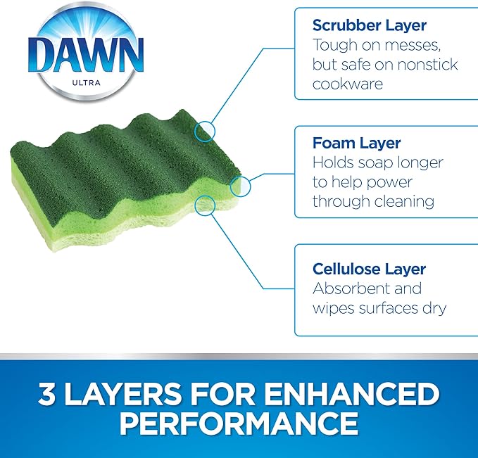 Dawn Power Clean Wedge-Shaped Scrubber Sponges, Green (Pack of 3)