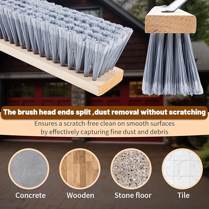Maxdot 2 Pcs 24” Fine-Sweep Push Broom Head, Threaded Wood Block with Broom Brace for Outdoor Indoor