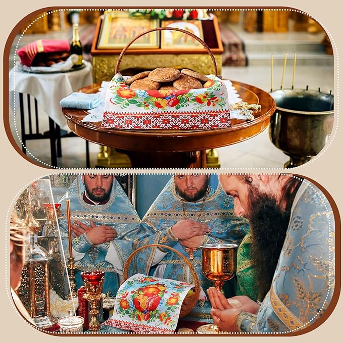 Easter Orthodox Pascha Basket Cover Table Decoration Religious 22" Traditional Easter Egg Floral Basket Towel Ukrainian Style Xb Pattern Fabric Communion Greek Christian