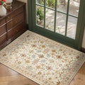 Door Mat Floral Entryway Rug, Washable Samll 2x3 Rug, Boho Front Door Mat, Non Slip Area Rugs, Low Pile Throw Accent Carpet for Indoor Entrance, Bathroom and Kitchen(Apricot 2x3ft)