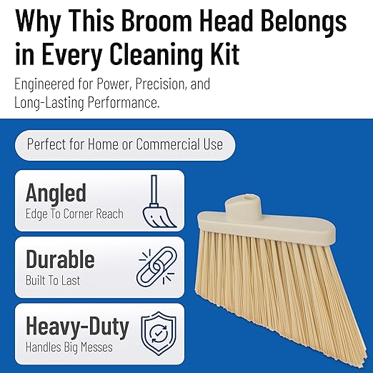 SPARTA Plastic Broom Head, Angled, Un-Flagged for Large Debris Indoor, Outdoor, Home, Restaurant, Lobby, Office, 12 Inches, Tan, (Pack of 12)