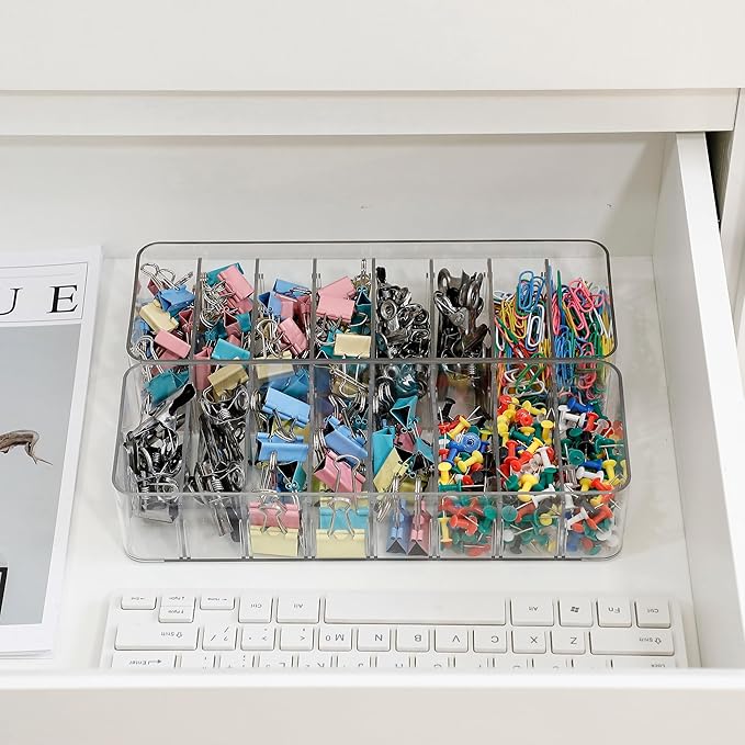 2 Pack Cable Cord Storage Box, Plastic Desk Drawer Organizer Case for Home Office Supplies, Art Crafts, Electronic Accessories, Phone Charger and Wires