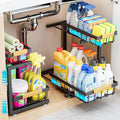 ADBIU Under Sink Organizer 2 Pack, 2 Tier Pull Out Cabinet Organizer with Expandable Height (13.2"-17.2"), Slide Out Metal Storage Shelves for Kitchen, Bathroom, Pantry and Under Cabinet