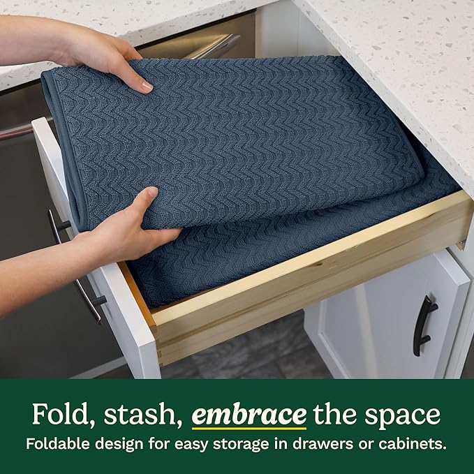 Cuisinart Dish Drying Mats for Kitchen Counter - (2) 18" x 24" Ultra Absorbent Dish Drying Mat XL - Foldable, Machine Washable, Fast Drying Dish Mat (Geostripe)