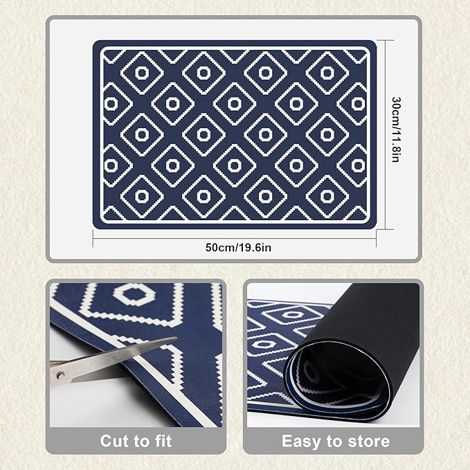 SUEH DESIGN Dish Drying Mat, Absorbent Coffee Mat 19.6 x 11.8 in Quick Dry Drying Mats Large Coffee Mat for Coffee Bar Kitchen Countertop, Dark Blue
