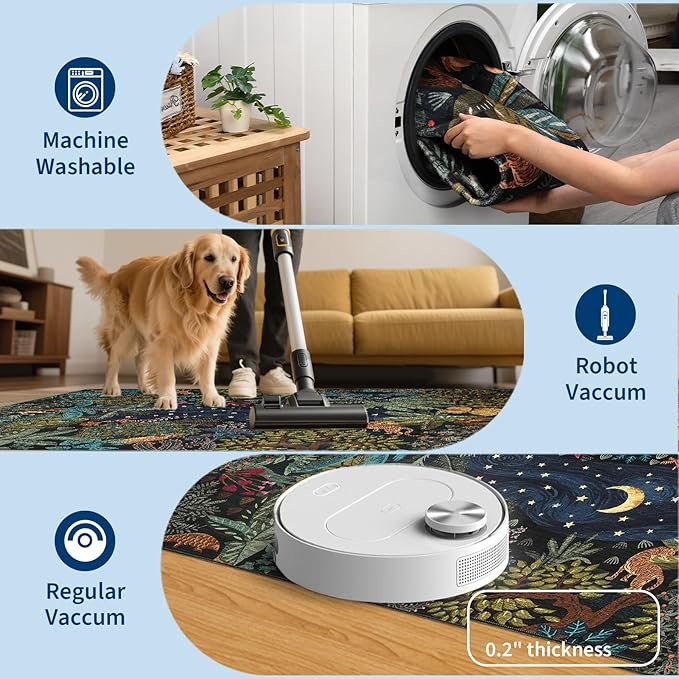 GarveeHome Round Area Rugs 6ft for Bedroom, Green Jungle Washable Circle Rug Soft Non Slip Forest Animal Print Floor Mat Tiger Carpet Indoor Thin Rug for Living Room Dining Room Playroom Nursery