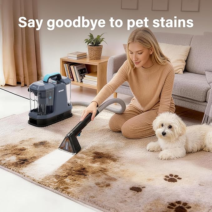 Portable Carpet & Upholstery Spot Cleaner, Compact Strong-Suction Machine with Scrubbing Brush, Removes Pet Stains, Spills & Dirt from Sofas, Stairs, Rugs, Mattresses & Car Interiors