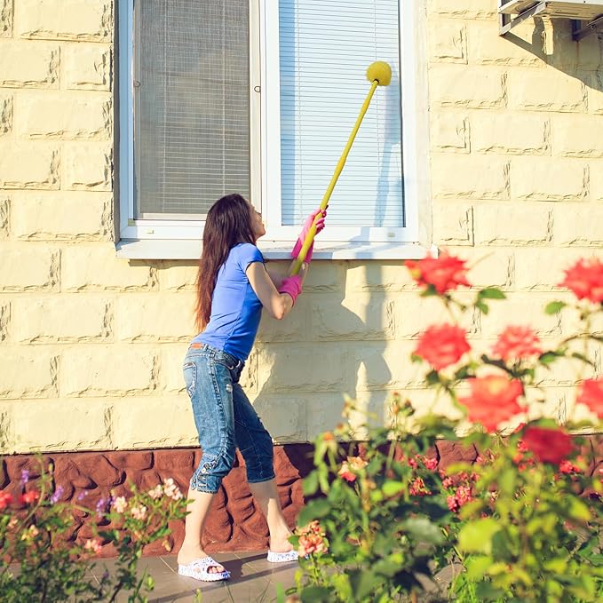 Dusters for Cleaning, Cobweb Duster with Extension Pole, Medium Stiff Bristles Cobweb Duster Head, Ceiling Fan Duster, Yellow, 6 FT
