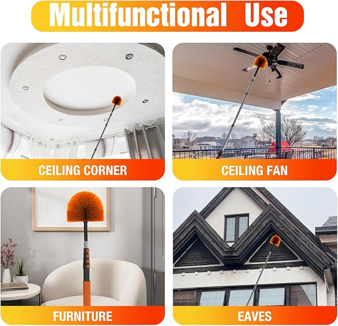 20FT Cobweb Duster with Extension Pole, Spider Web Brush for Cleaning Extendable, Professional Ceiling and Corner Dusters for Outdoor Indoor Use