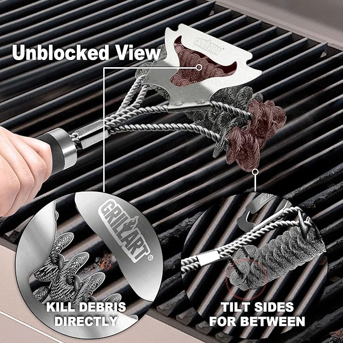 GRILLART Grill Brush for Outdoor Grill Bristle Free - Safe BBQ Grill Cleaner Brush - 18" BBQ Brush for Grill Cleaning Kit -Stainless Grill Cleaning Brush BBQ Grill Accessories Tools- Gifts for Men Dad