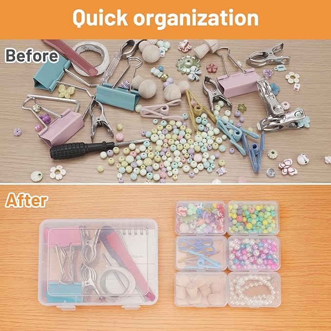 Mathtoxyz Small Bead Organizers and Storage, Clear Storage Containers Rectangle Bead Holder Plastic Cases Transparent Boxes for Nail DIY Craft Making Jewelry Battery Screw
