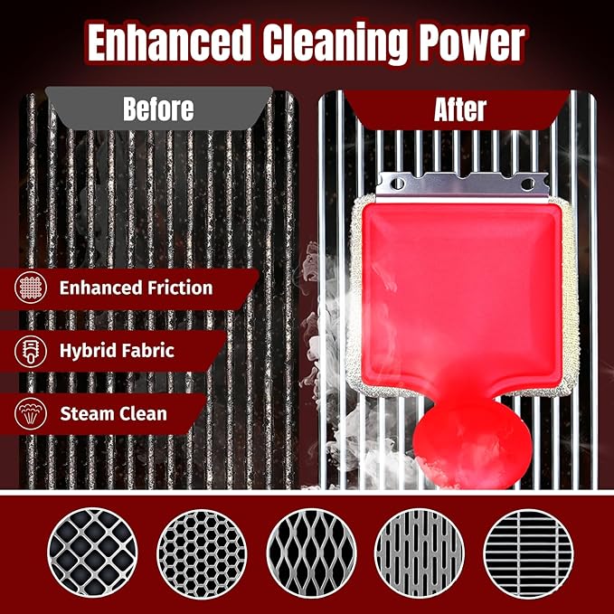 Grill Brush Bristle Free with Aramid Fiber - 600°F Heat Resistant Steam Cleaning Brush, Dual Handle BBQ Grill Cleaning Brush with Scraper, Replaceable Head for Outdoor Grill Weber Traeger Grates
