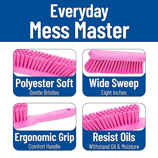 SPARTA Handheld Soft Counter Brush 8 Inch Bristle Span, Multi-Use Dust Brush with 5 Inch Handle for Tables, Countertops, and Delicate Surfaces, Polyester, Pink, (Pack of 6)