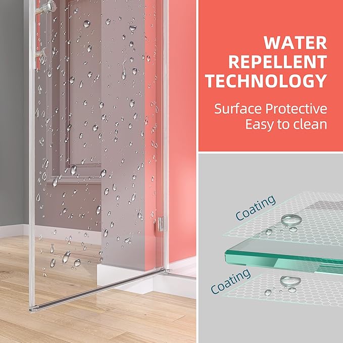 GETPRO Frameless Pivot Shower Door 32 in. W x 72 in. H Swing Single Small Shower Door 1/4 inch Tempered Clear Glass Panel Adjustable Left Hinged Bathroom Door for Shower Chrome Hardwares