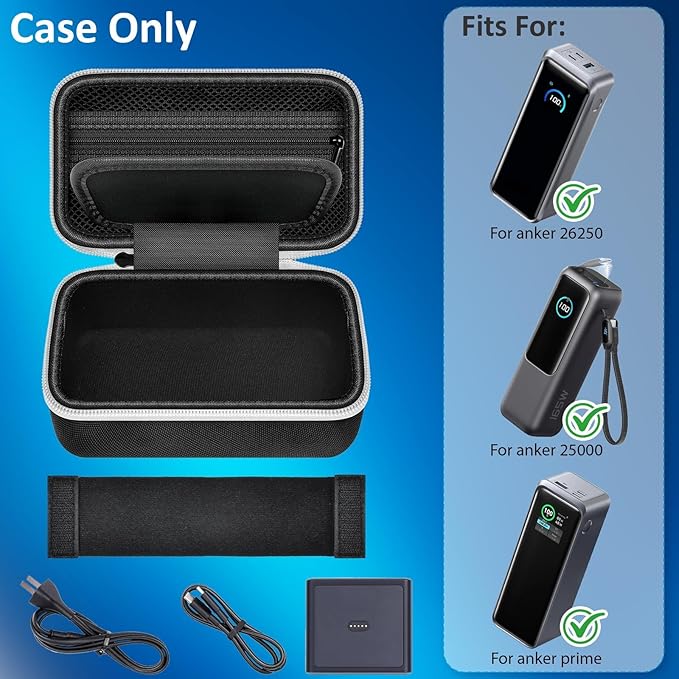Power Bank Case Compatible with Anker Prime Power Bank 26250 (300w)/ 27650/ 25000/ 24000mAh(737) Power Banks, Storage Organizer for 100W Charging Base, Cable for Business Travel Outdoor Use (Box Only)