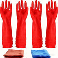 Rubber Cleaning Gloves Kitchen Dishwashing Glove 2-Pairs And Cleaning Cloth 2-Pack,Waterproof Reuseable.(Medium)