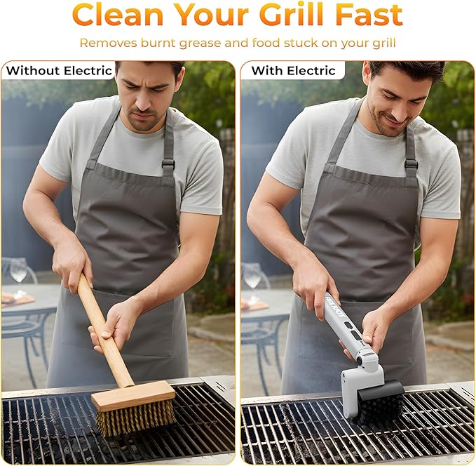 2026 Upgraded Electric Grill Brush for Outdoor, BBQ Grill Cleaner with 3 Replace Heads, 3-Speed & Angle Adjustable Rotary Grill Brush, 150 Mins Runtime Grill Cleaning Brush for BBQ Grates & Griddles