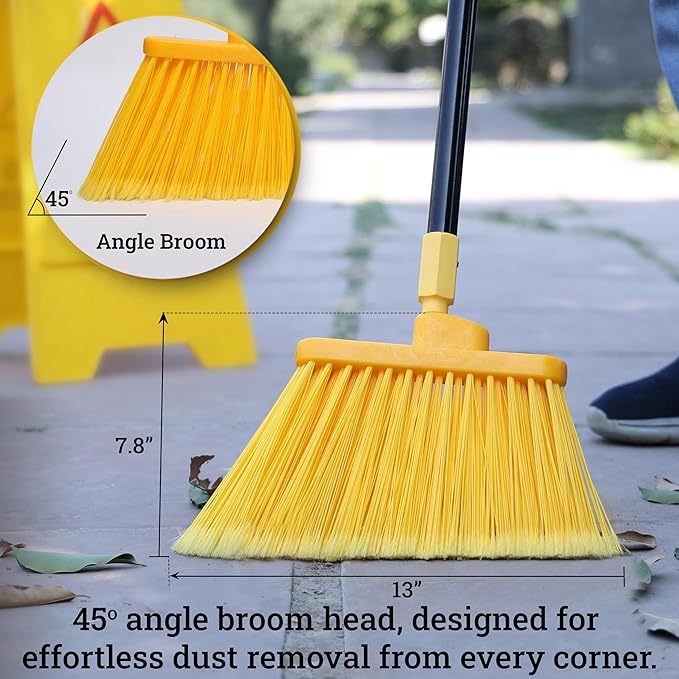 KLEEN HANDLER Angle Broom Head with Flagged Stiff Bristles for Indoor/Outdoor Floor Cleaning/Sweeping, 1 Pc - Yellow