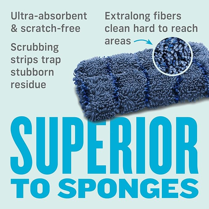 E-Cloth Kitchen Dynamo, Premium Microfiber Non-Scratch Kitchen Dish Scrubber Sponge, Ideal for Dish, Sink and Countertop Cleaning, 100 Wash Guarantee, Blue, 2 Pack