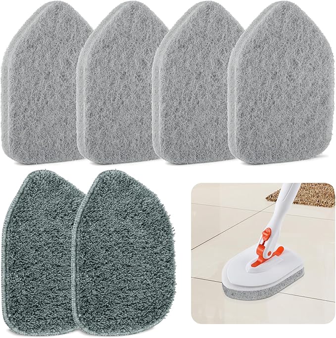 Scouring Pads Microfiber Cloth Refills 6 Pack, Fit Tub Tile Scrubber Brush Cleaning, Reusable Scouring Scrub Pad and Microfiber Scrub Pads Set for Cleaning Bathroom Kitchen Toilet Tile Sink
