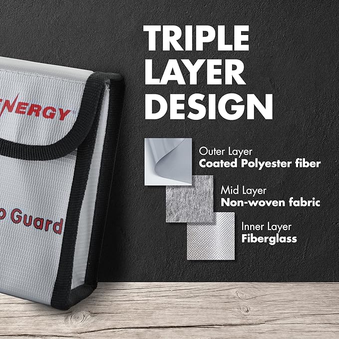 Tenergy 4 Pack, Fire Retardant Lipo Bags, Battery Bags for Charging and Storage, 5.5x3.5x2 inches Each