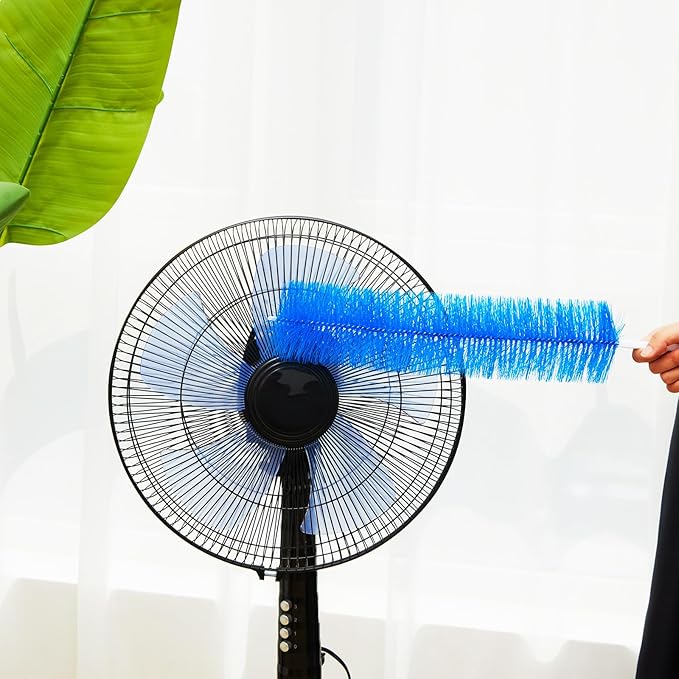 Sliner 4 Pcs Cobweb Duster Bendable Fan Duster Plastic Dust Cleaner Reusable Head Ceiling Brush Microfiber Dirt Remover for Fan Air Conditioning Home Vents Shutters (Blue)