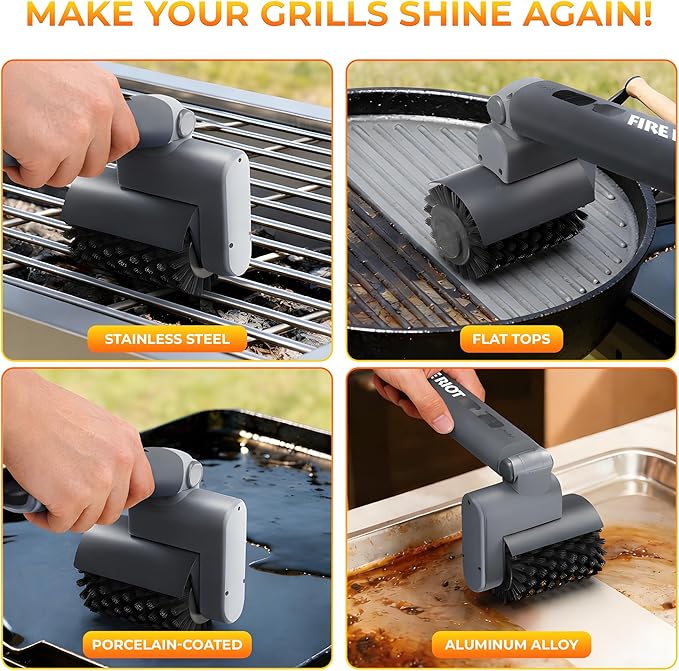 2026 Upgraded Electric Grill Brush for Outdoor, BBQ Grill Cleaner with 3 Replace Heads, 3-Speed & Angle Adjustable Rotary Grill Brush, 150 Mins Runtime Grill Cleaning Brush for BBQ Grates & Griddles
