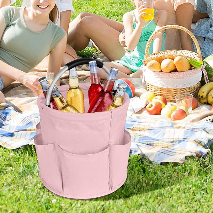 Professional Cleaning Caddy Organizer - 11" Wearable Cleaning Supply Bag with Adjustable Shoulder Strap & Handle - Housekeeper Essentials Organizer for Detailing Tools & Supplies (Pink)