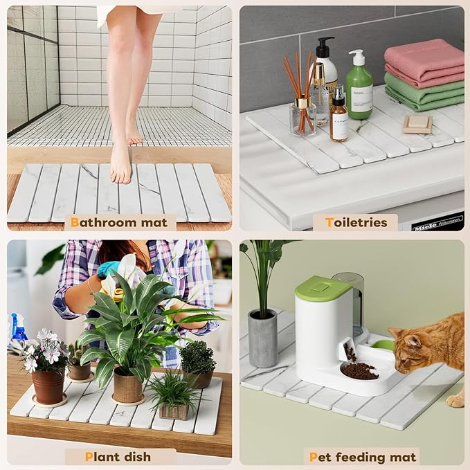 Dayacoco Stone Drying Mat for Kitchen Counter, Large Quick Dry Stone Mat, Collapsible Diatomaceous Earth Mats for Dishes Bottles Cups, Fits Any Countertop,23"×15.3",White gray