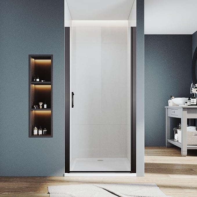 Glass Shower Door 35.5-37" W x 72" H, UCALAFEE Frameless Pivot Shower Door with 1/4" (6mm) SGCC Clear Tempered Glass, Waterproof Seal, Easy Clean & Anti-Fog Coating, Reversible Design, Matte Black