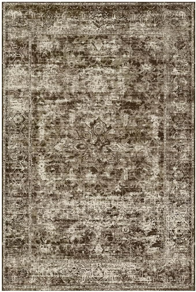 Area Rugs 5x7, Washable Brown Rugs for Living Room, Bedroom, Vintage Boho Indoor Soft Carpet for Dining Room, Low Pile Rugs for Office, Farmhouse