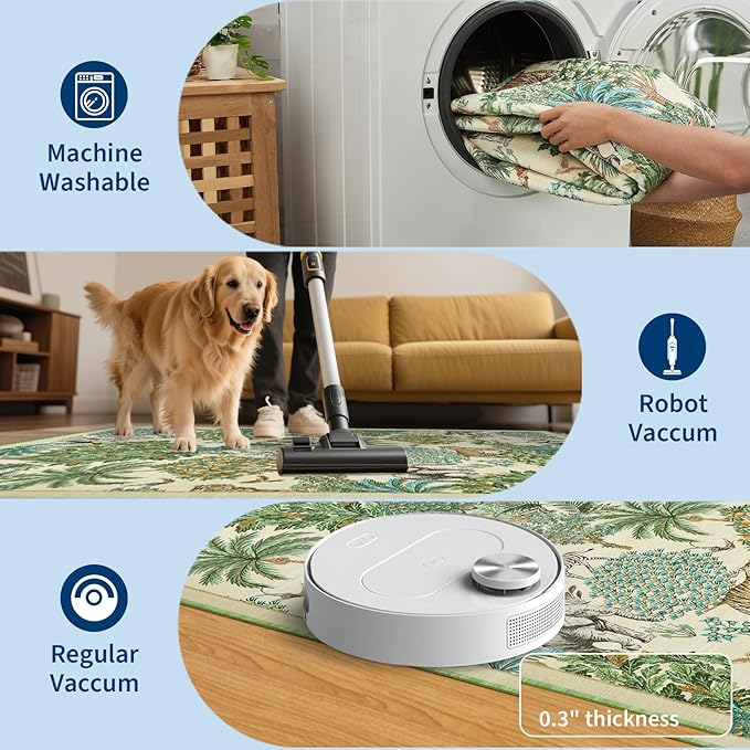 GarveeHome Jungle Round Washable Rugs 6ft Non-Slip Soft Round Rug for Kids Room, Forest Animal Print Tiger Circle Carpet for Bedroom Entryway Playroom Nursery, Beige