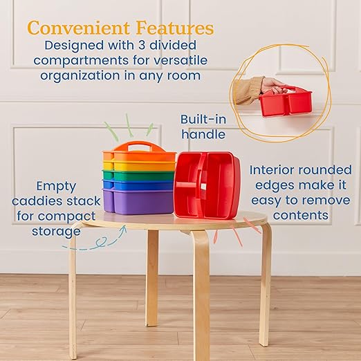 ECR4Kids 3-Compartment Storage Caddy, Storage Organizer, Primary, 6-Pack
