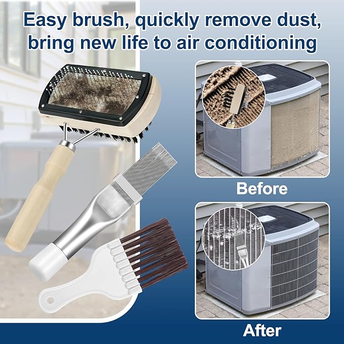 Sikawai Air Conditioner Fin Cleaner Brush Set 3PCS AC Fin Comb Straightener Include Double Sided AC Coil Cleaning Brush,Metal Radiator Fin Comb and Air Conditioner Fin Comb Radiator Comb