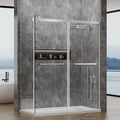 60x76 in Frameless Double Sliding Shower Door with 32x76 in Side Panel, Nano Glass, 304 Stainless Steel in Bright Chrome, L-Shape Design, Reversible Install