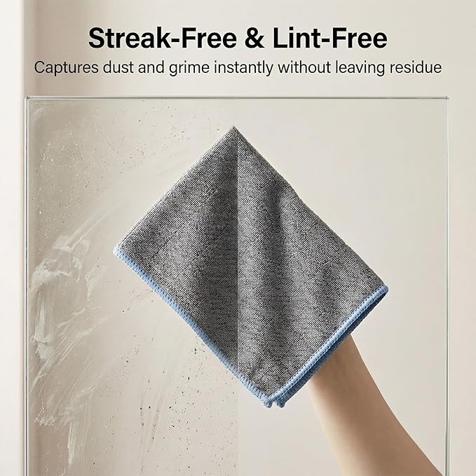 Microfiber Magic Cleaning Cloth, 3 Pcs 12" x 12" Window Glass Cleaning Cloth Lint Free Quickly Clean Windows, Glasses, Windshields, Mirrors, Car for Home Kitchen Bathroom
