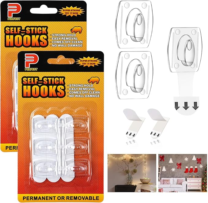 Ainiv 2-Packs Large Light Clips, Damage Free Hanging String Light Hooks with Adhesive Strips, Clear Wall Clip for Indoor Outdoor Hanging Light Xmas Decor and Cables, 12 Clear Clips and 12 Strips