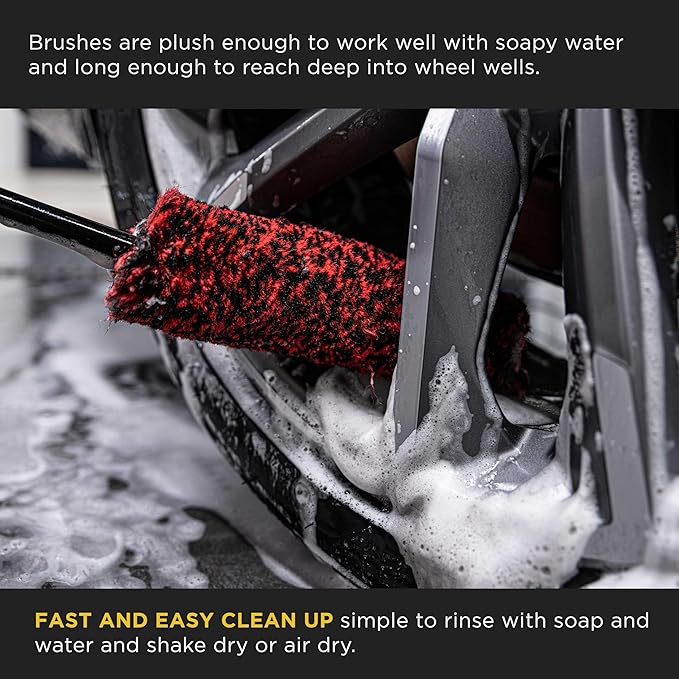 Dura-Gold Car Wheel Detailing and Cleaning Brush Set, 3 Sizes - Bendable, Durable Soft Dense Synthetic Wool Microfiber, Metal-Free - Clean Detail Auto Wheels, Rims, Tires, Remove Road Grime Brake Dust